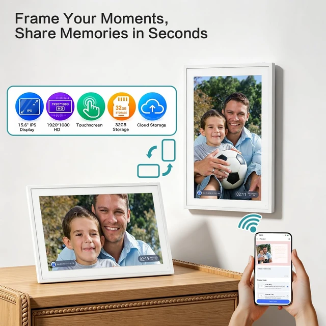 Alt view image 4 of 7 - 15.6" Touchscreen Digital Calendar for Chore Chart Interactive Smart Display, Meal Planner, Auto-Sync iCloud & Outlook, Digital Photo Frame, Wall Mountable Gift for Mom & Dad