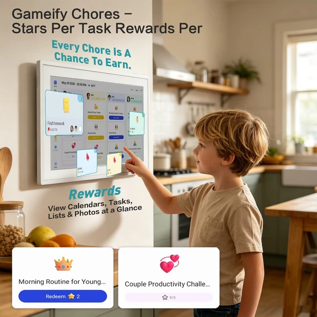Alt view image 5 of 7 - 15.6" Touchscreen Digital Calendar for Chore Chart Interactive Smart Display, Meal Planner, Auto-Sync iCloud & Outlook, Digital Photo Frame, Wall Mountable Gift for Mom & Dad