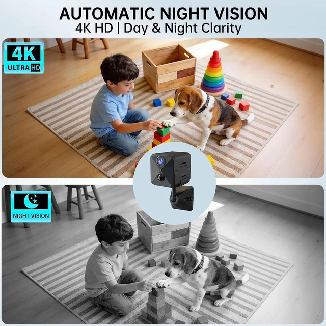 Alt view image 6 of 7 - 2026 Upgraded 4K HD Mini Security Camera, Wireless WiFi Indoor Nanny Cam with Night Vision, Motion Detection, Remote Viewing & 100-Day Battery Life