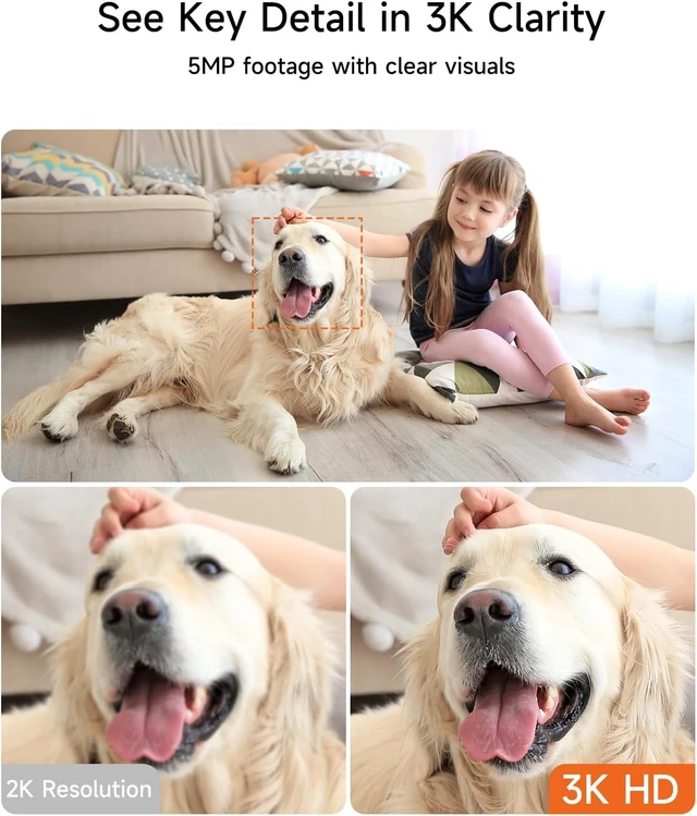 Alt view image 2 of 7 - 3K Indoor Pet Camera with Phone App, Pan-Tilt Cat & Dog Cameras with Speaker, Baby Monitor for Home Security, Pet/Facial AI Detection, Motion Tracking, 2-Way Talk, 2.4G/5G Wi-Fi