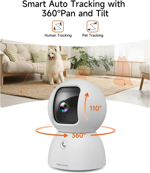 Alt view image 7 of 7 - 3K Indoor Pet Camera with Phone App, Pan-Tilt Cat & Dog Cameras with Speaker, Baby Monitor for Home Security, Pet/Facial AI Detection, Motion Tracking, 2-Way Talk, 2.4G/5G Wi-Fi
