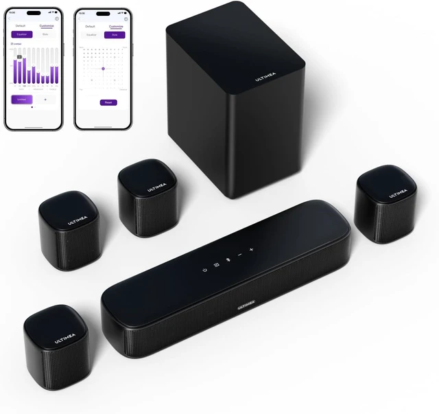 Main image of 7.1ch Virtual Surround Sound Bar for Smart TV with 4 Surround Speakers, Subwoofer, 330W Peak Power, App Control, Opt/AUX/BT, Aura A40