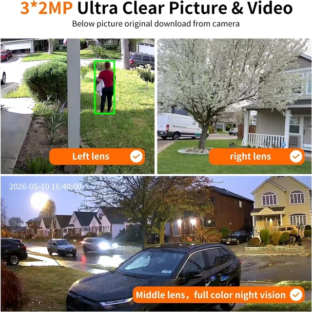 Alt view image 4 of 7 - Triple Lens Outdoor Wireless Security Camera for Home & Farm, Color Night Vision, Two-Way Audio