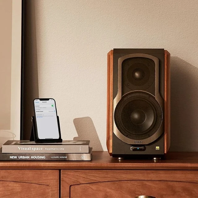 Alt view image 3 of 7 - S1000W WiFi Audiophile Active Bookshelf 2.0 Speakers, 120W RMS Wireless HiFi Bluetooth Sound System, Optical/RCA x 2 Coaxial, AirPlay 2, Spotify Tidal Connect, Works with Alexa Pair