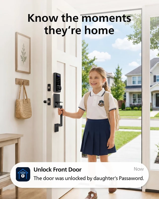 Alt view image 6 of 7 - Smart Keypad Deadbolt Front Lock Set with 2 Handles, Wi-Fi
