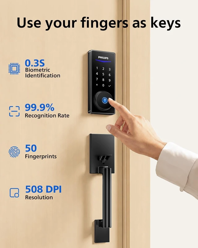 Alt view image 7 of 7 - Smart Keypad Deadbolt Front Lock Set with 2 Handles, Wi-Fi