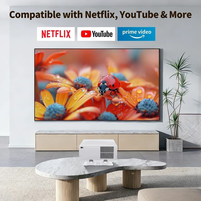 Alt view image 6 of 7 - 4K Projector with WiFi & Bluetooth, Built-in Apps, Native 1080P, 1800 ANSI Lumens, Auto Focus & Dolby Audio Movie Projector for Bedroom, Home