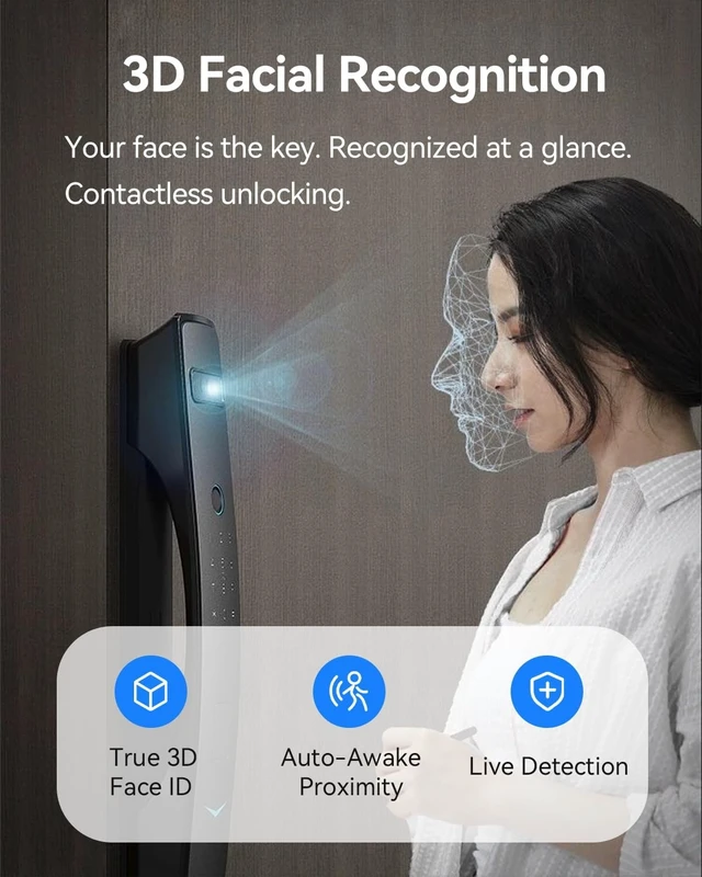 Alt view image 3 of 7 - Smart Lock with 3D Face Recognition, Dual Cameras & Doorbell