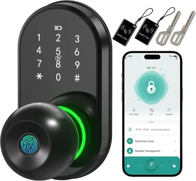 Main image of Smart Fingerprint Keypad Door Lock Knob, Keyless Entry for Front Door