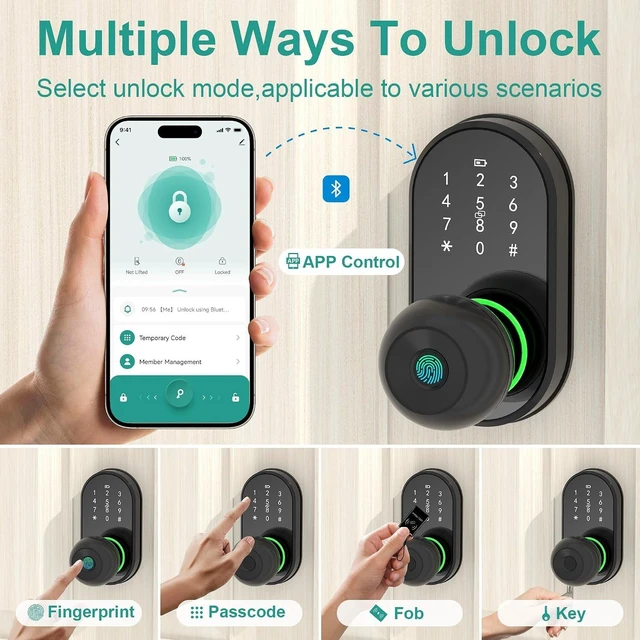 Alt view image 3 of 7 - Smart Fingerprint Keypad Door Lock Knob, Keyless Entry for Front Door