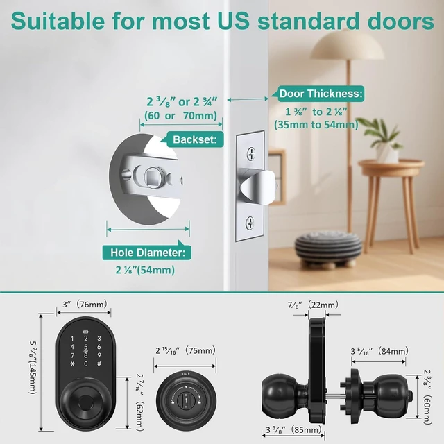 Alt view image 4 of 7 - Smart Fingerprint Keypad Door Lock Knob, Keyless Entry for Front Door