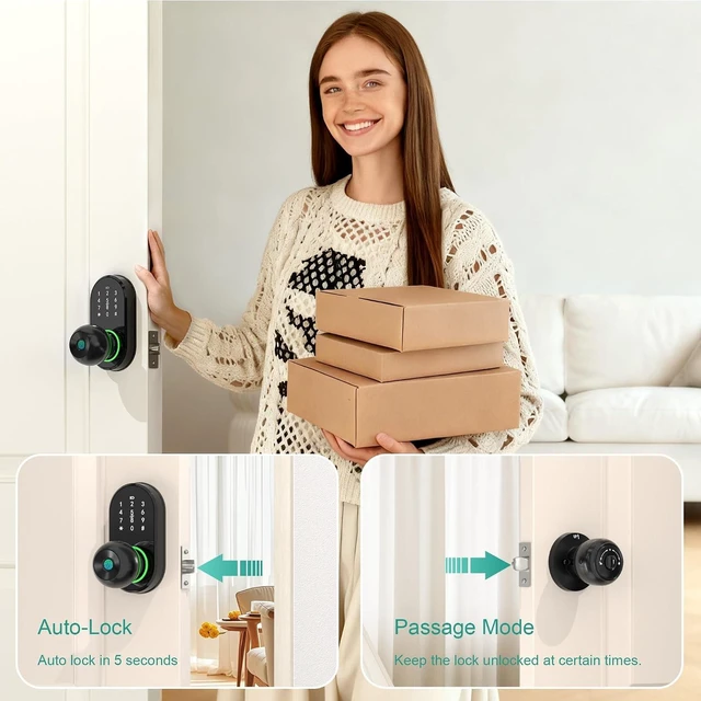 Alt view image 6 of 7 - Smart Fingerprint Keypad Door Lock Knob, Keyless Entry for Front Door