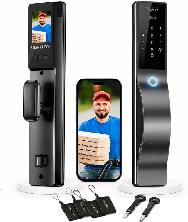 Main image of Smart Door Lock with Camera & 3D Face Recognition, Keyless Entry with Fingerprint, Passcode, IC Card, Mechanical Key, Doorbell, Video Intercom, Auto-Lock, WiShome App