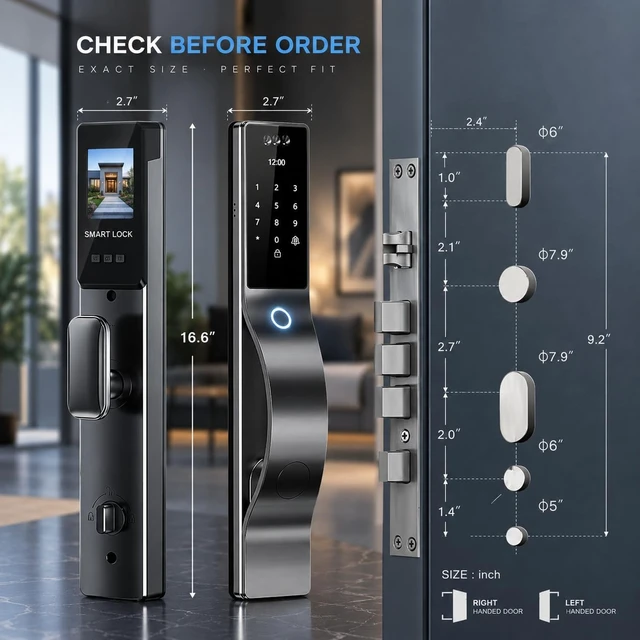 Alt view image 3 of 7 - Smart Door Lock with Camera & 3D Face Recognition, Keyless Entry with Fingerprint, Passcode, IC Card, Mechanical Key, Doorbell, Video Intercom, Auto-Lock, WiShome App