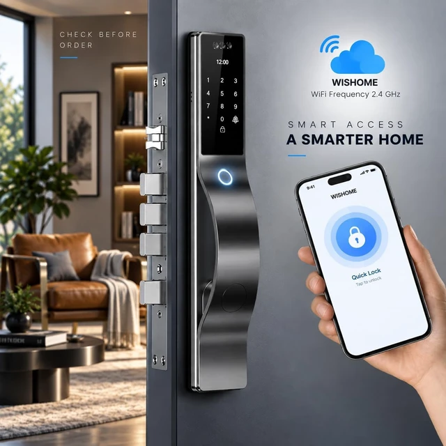 Alt view image 5 of 7 - Smart Door Lock with Camera & 3D Face Recognition, Keyless Entry with Fingerprint, Passcode, IC Card, Mechanical Key, Doorbell, Video Intercom, Auto-Lock, WiShome App