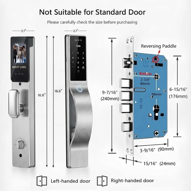 Alt view image 7 of 7 - Smart Door Lock with Camera & 3D Face Recognition, Keyless Entry with Fingerprint, Passcode, IC Card, Mechanical Key, Doorbell, Video Intercom, Auto-Lock, WiShome App
