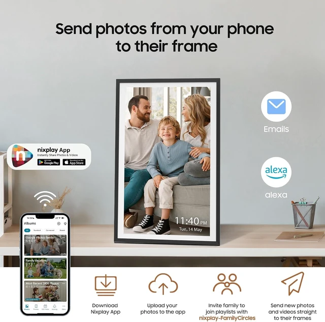 Alt view image 2 of 7 - 15.6" WiFi Digital Picture Frame by Nixplay, 1920x1080 FHD IPS Touch Screen, Easy Photo/Video Sharing via Nixplay App, Auto-Rotate, Free Cloud Storage