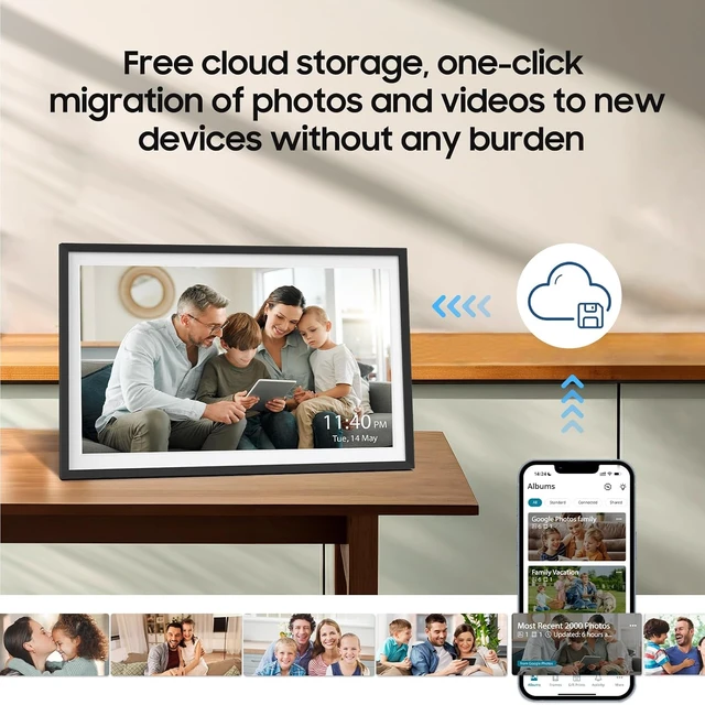 Alt view image 3 of 7 - 15.6" WiFi Digital Picture Frame by Nixplay, 1920x1080 FHD IPS Touch Screen, Easy Photo/Video Sharing via Nixplay App, Auto-Rotate, Free Cloud Storage