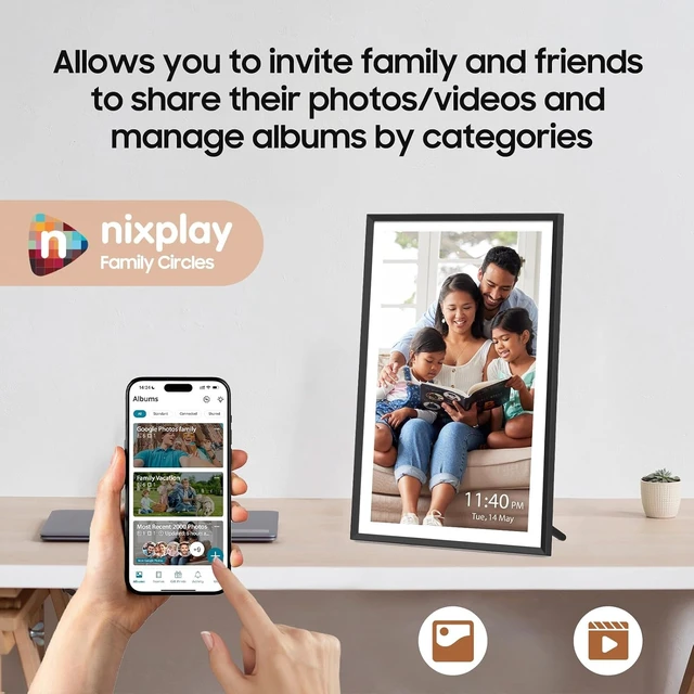 Alt view image 4 of 7 - 15.6" WiFi Digital Picture Frame by Nixplay, 1920x1080 FHD IPS Touch Screen, Easy Photo/Video Sharing via Nixplay App, Auto-Rotate, Free Cloud Storage