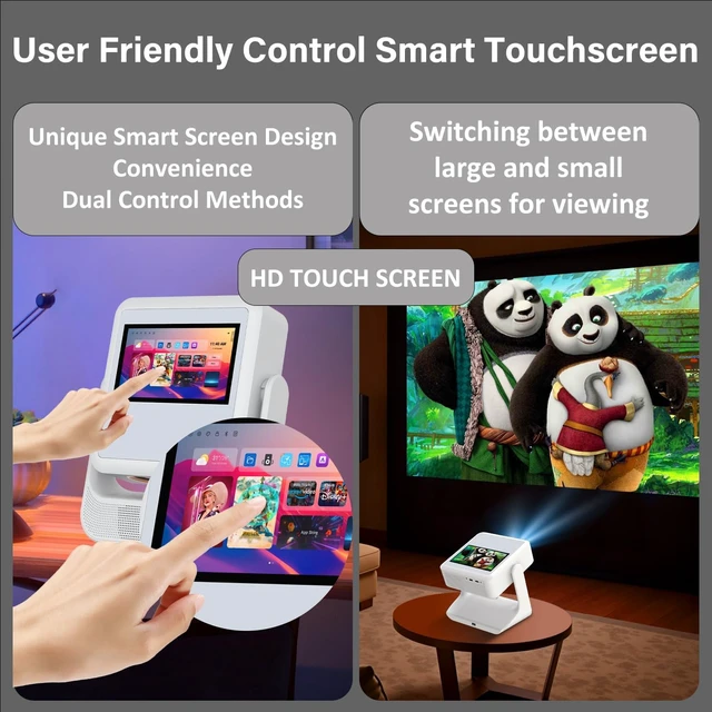Alt view image 2 of 7 - A2Ultra Touchscreen Smart Portable Projector, 4K Support with WiFi 6 & Bluetooth, 800 ANSI, Dual-Screen Sync, 1000+ Apps, Auto Focus Movie Projector for Home Theater/Outdoor/Gaming