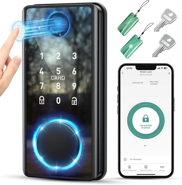 Main image of Keyless Entry Smart Deadbolt with Keypad, Fingerprint, Touchscreen & App Control, Easy Install for Home/Office, Auto-Lock