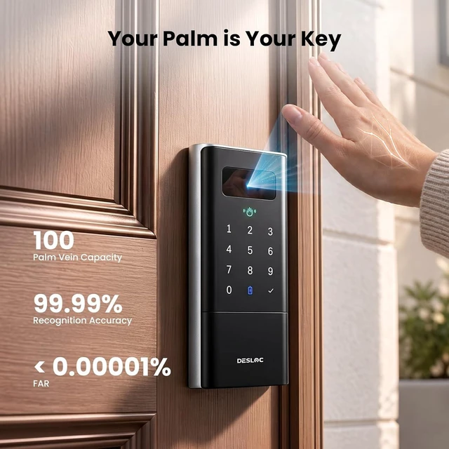 Alt view image 2 of 7 - K140 Plus Palm Vein Smart Lock Handle Set, WiFi Keypad Deadbolt