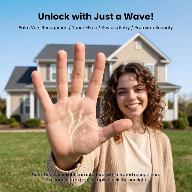 Alt view image 4 of 7 - K140 Plus Palm Vein Smart Lock Handle Set, WiFi Keypad Deadbolt
