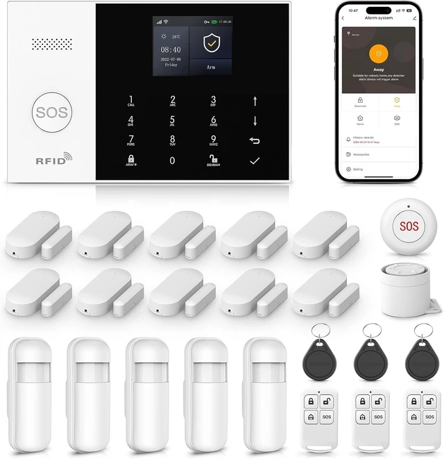 Main image of A105F Home Alarm System, 24 PCS with Door/Window & Motion Sensors