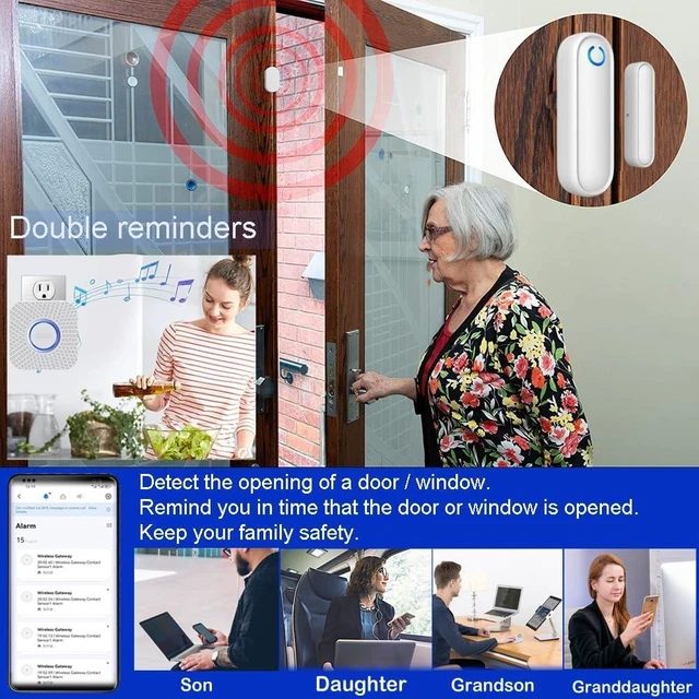 Alt view image 2 of 5 - Caregiver Pager WiFi Door Alarms with Phone App, Smart Door Sensor Alarm for Kid Safety, Home Security, Elderly, Business, Store & Mailbox (2 Sensor, 1 Gateway)