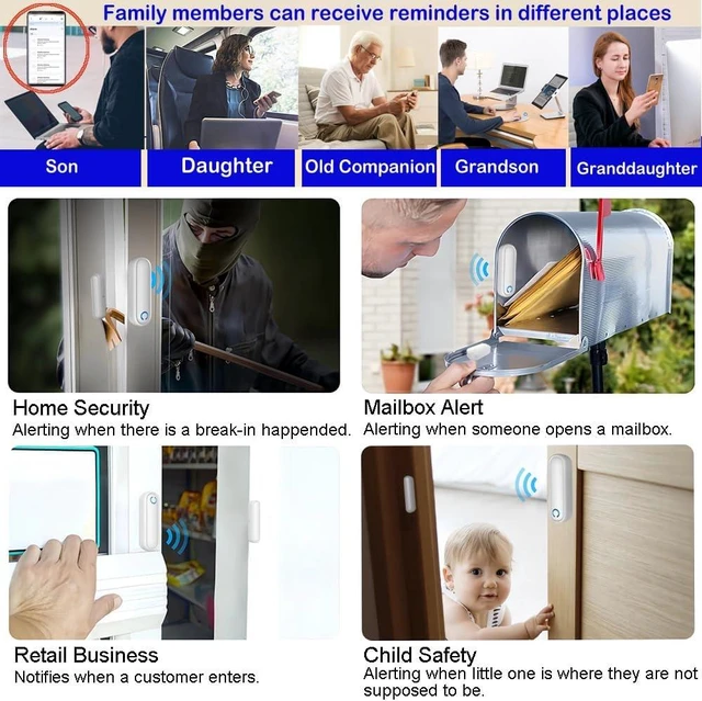 Alt view image 3 of 5 - Caregiver Pager WiFi Door Alarms with Phone App, Smart Door Sensor Alarm for Kid Safety, Home Security, Elderly, Business, Store & Mailbox (2 Sensor, 1 Gateway)