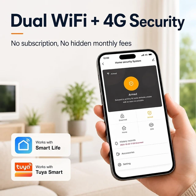 Alt view image 3 of 7 - Wireless Home Alarm System, 12 Pcs, WiFi + GSM/4G, No Monthly Fees