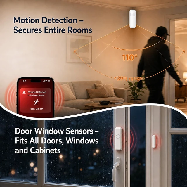 Alt view image 6 of 7 - Wireless Home Alarm System, 12 Pcs, WiFi + GSM/4G, No Monthly Fees