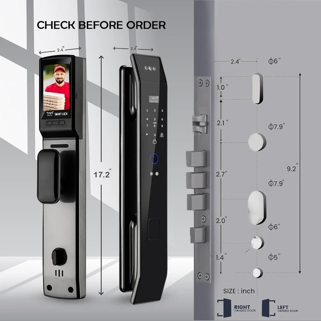 Alt view image 4 of 7 - Smart Door Lock with 3D Face Recognition & Camera, Intercom, Video Doorbell, Fingerprint Keyless Entry, Password, IC Card, Key, Alexa via Tuya App, Front Door Security