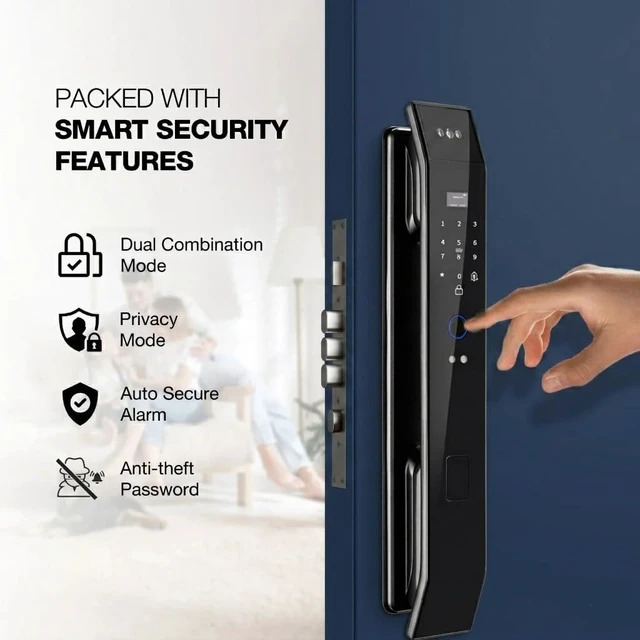 Alt view image 5 of 7 - Smart Door Lock with 3D Face Recognition & Camera, Intercom, Video Doorbell, Fingerprint Keyless Entry, Password, IC Card, Key, Alexa via Tuya App, Front Door Security