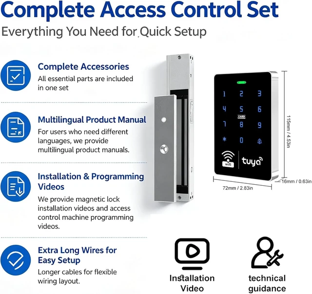 Alt view image 5 of 7 - WiFi Tuya Complete Security Access System Kit with Waterproof RFID Touch Keypad Door Lock, Smart Remote Door Opener, 600-Pound Electric Magnetic Lock + ZL, Metal Sensor Switch, Doorbell
