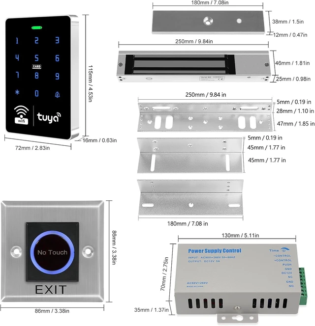 Alt view image 6 of 7 - WiFi Tuya Complete Security Access System Kit with Waterproof RFID Touch Keypad Door Lock, Smart Remote Door Opener, 600-Pound Electric Magnetic Lock + ZL, Metal Sensor Switch, Doorbell
