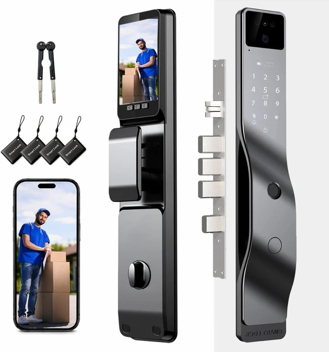 Main image of 3D Face Recognition Smart Door Lock with 1080p Camera, Keyless Entry Deadbolt with Palm Vein, Fingerprint, Video Intercom, Alexa & Tuya App Control, Auto-Lock for Front Door Security
