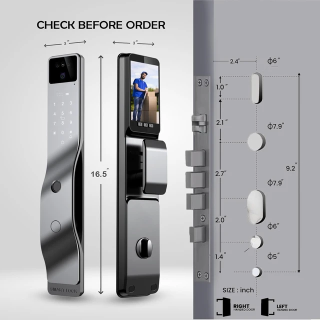 Alt view image 3 of 7 - 3D Face Recognition Smart Door Lock with 1080p Camera, Keyless Entry Deadbolt with Palm Vein, Fingerprint, Video Intercom, Alexa & Tuya App Control, Auto-Lock for Front Door Security