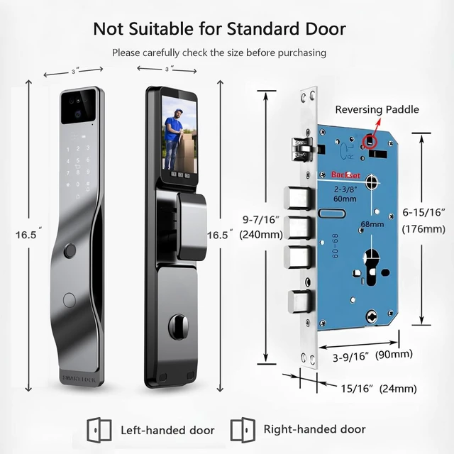 Alt view image 6 of 7 - 3D Face Recognition Smart Door Lock with 1080p Camera, Keyless Entry Deadbolt with Palm Vein, Fingerprint, Video Intercom, Alexa & Tuya App Control, Auto-Lock for Front Door Security