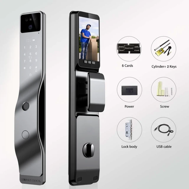 Alt view image 7 of 7 - 3D Face Recognition Smart Door Lock with 1080p Camera, Keyless Entry Deadbolt with Palm Vein, Fingerprint, Video Intercom, Alexa & Tuya App Control, Auto-Lock for Front Door Security