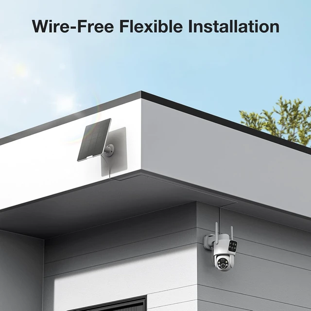 Alt view image 6 of 7 - Dual Lens Solar Security Cameras Wireless Outdoor, 2K Full HD, 360° Pan/Tilt View with Color Night Vision, PIR Alarm, Easy Install, 2.4GHz WiFi