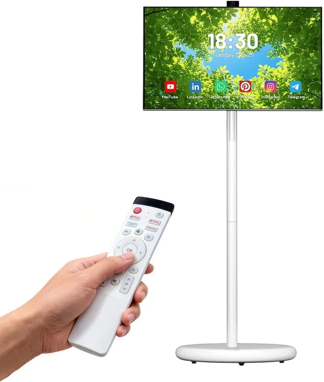 Main image of 27 FHD Touch Screen Rolling TV, Smart Portable TV on Wheels, 6G+128GB, 27000mAh Battery, Android 15 OS, EDLA-Certified, Built-in 13MP Camera, Voice Remote Control