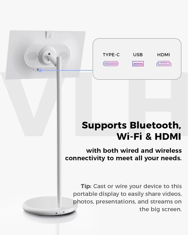 Alt view image 5 of 7 - 27 FHD Touch Screen Rolling TV, Smart Portable TV on Wheels, 6G+128GB, 27000mAh Battery, Android 15 OS, EDLA-Certified, Built-in 13MP Camera, Voice Remote Control