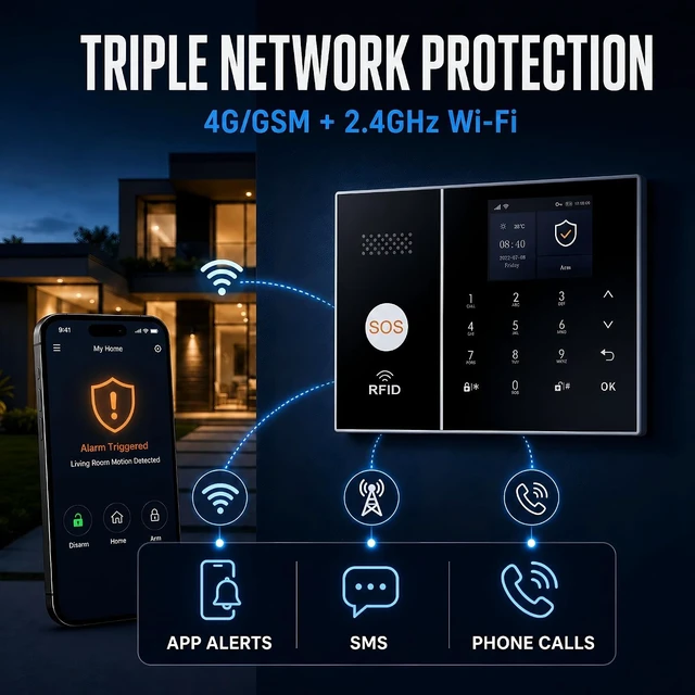 Alt view image 3 of 7 - Wireless Home Alarm System, 4G/GSM/Wi-Fi, 24-Piece Security Kit