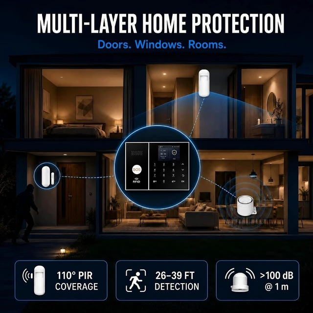 Alt view image 4 of 7 - Wireless Home Alarm System, 4G/GSM/Wi-Fi, 24-Piece Security Kit