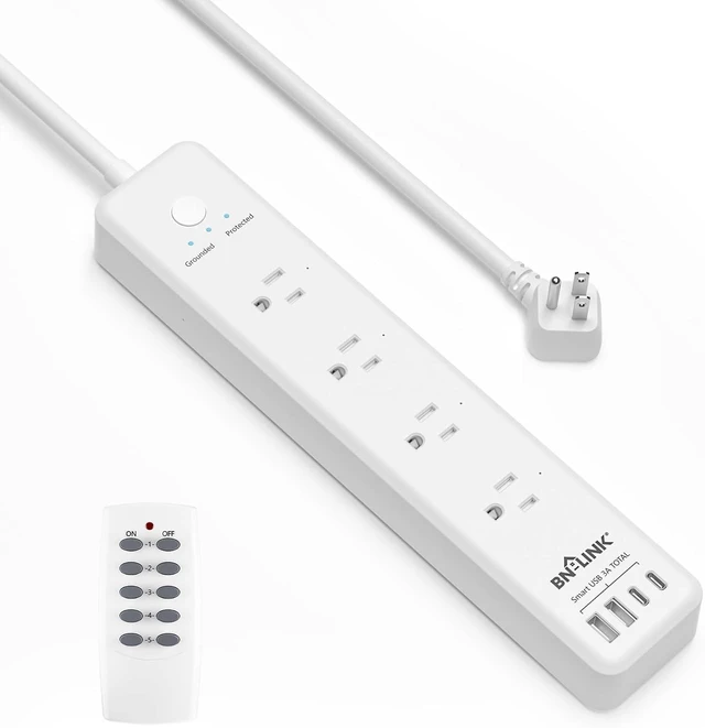 Main image of Remote Control Power Strip with 4 Independent Outlets & 4 USBs