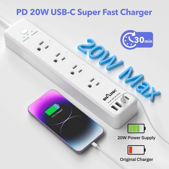 Alt view image 5 of 7 - Remote Control Power Strip with 4 Independent Outlets & 4 USBs