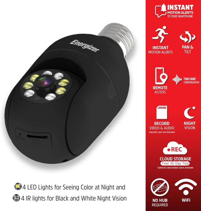 Alt view image 2 of 7 - Connect Smart 1080p HD Outdoor Security Socket Camera with Siren Alarm, Remote Access, Motion Alerts, 2-Way Audio, Night Vision, 2.4GHz Wi-Fi, Black