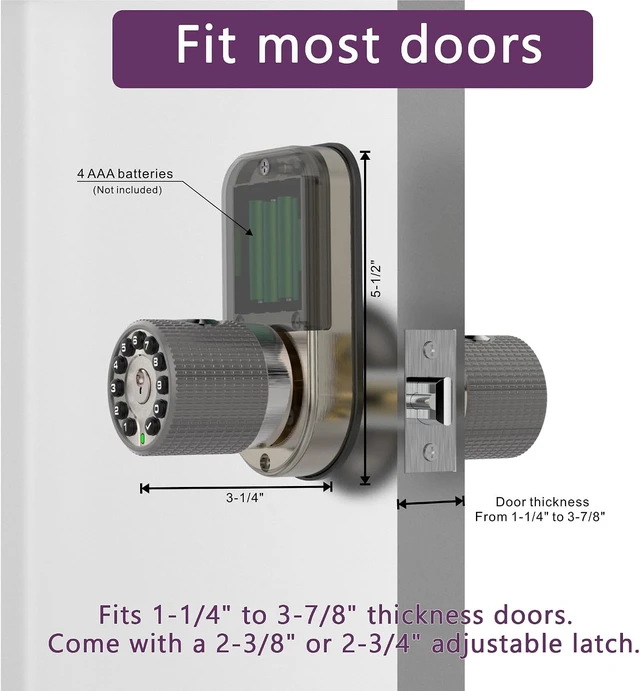 Alt view image 5 of 6 - Double Sided Keyless Door Knob Lock with Fingerprint & Keypad, Smart Doorknob with Dual Cylinders for Exterior/Interior Doors (Double Sided Fingerprint Satin Nickel)