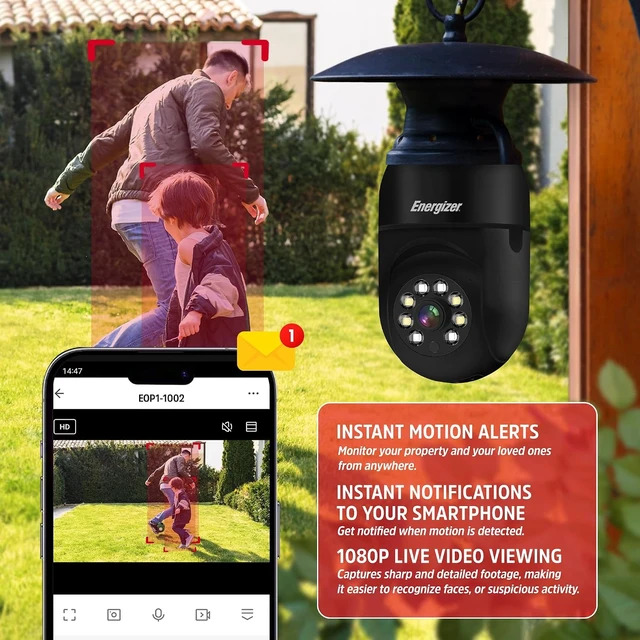 Alt view image 4 of 7 - Connect Smart 1080p HD Outdoor Security Socket Camera with Siren Alarm, Remote Access, Motion Alerts, 2-Way Audio, Night Vision, 2.4GHz Wi-Fi, Black